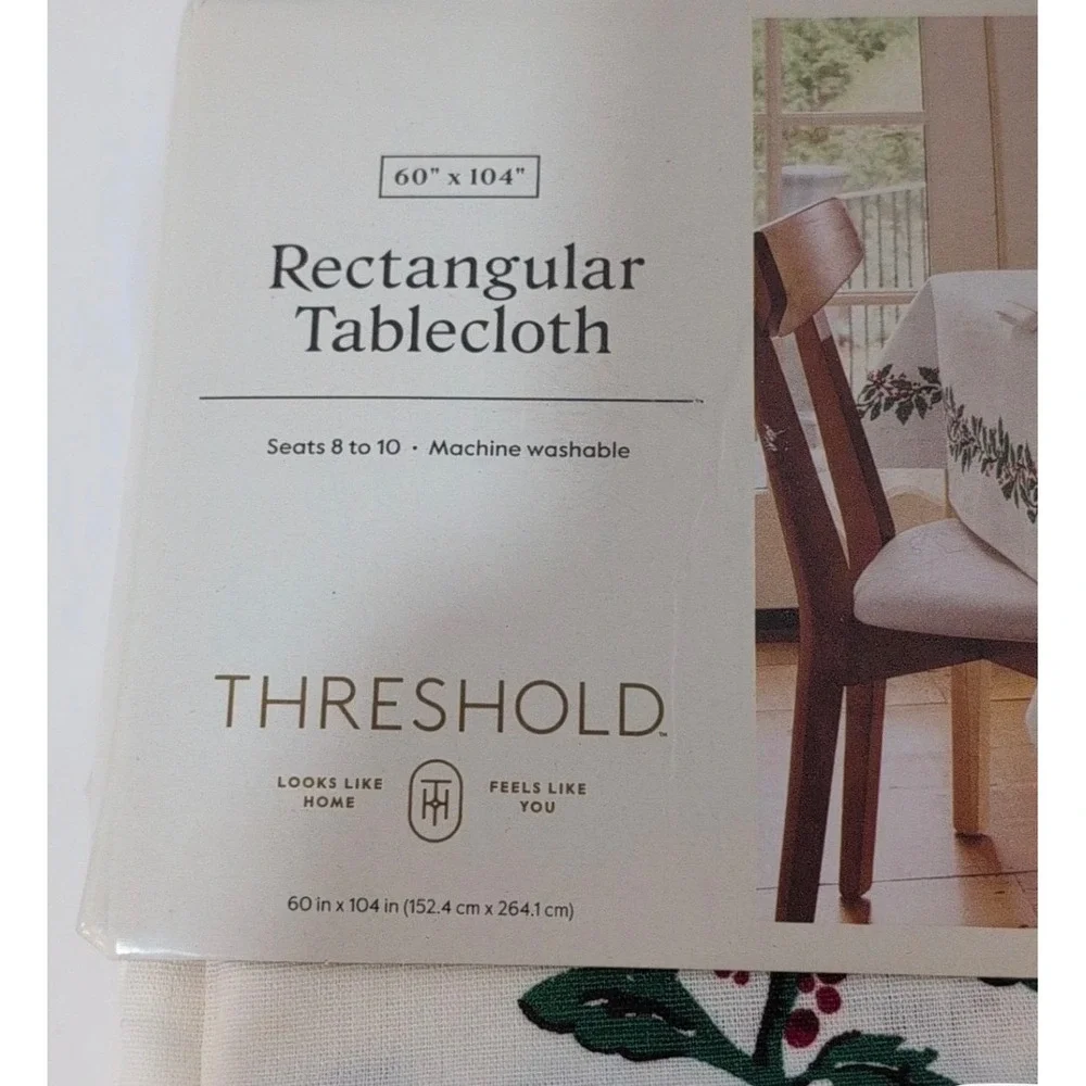 Threshold Christmas Holly Berry Border Cotton Rectangular Tablecloth‎ White